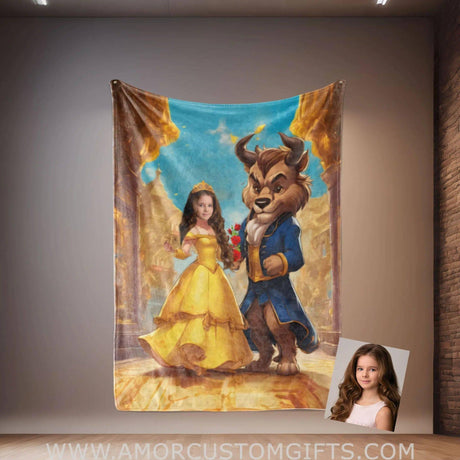 Personalized Fairy Tale Belle 5 Princess Blanket | Custom Name & Face Girl Princess Blanket