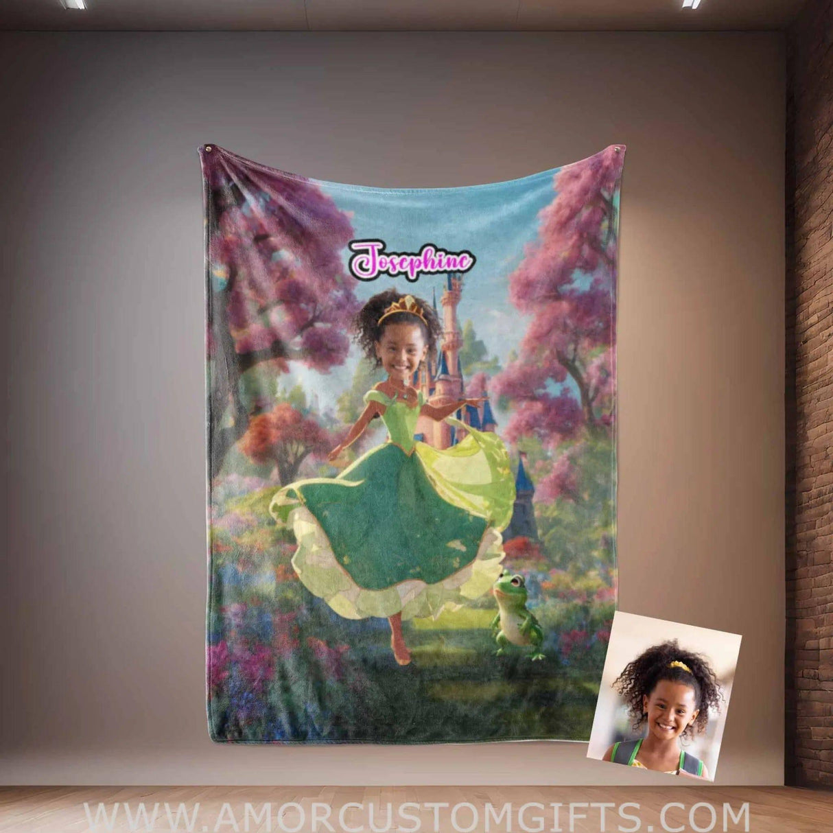 Personalized Fairy Tale Black Princess Tiana 6 Blanket | Custom Name & Face Girl Princess Blanket