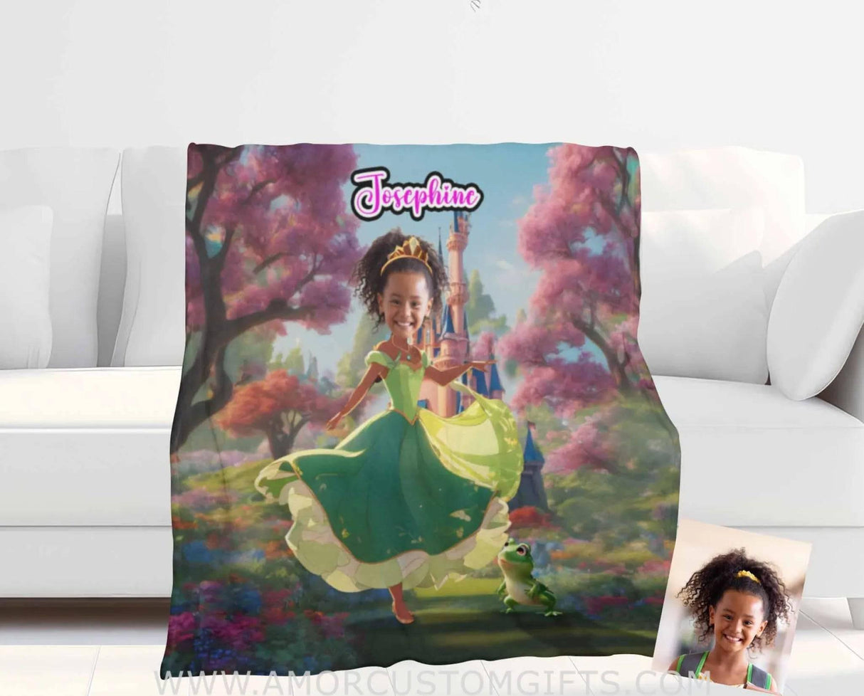 Personalized Fairy Tale Black Princess Tiana 6 Blanket | Custom Name & Face Girl Princess Blanket