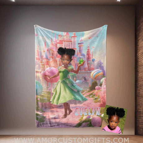 Personalized Fairy Tale Black Princess Tiana 7 Blanket | Custom Name & Face Girl Princess Blanket