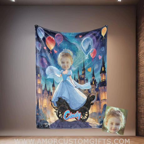 Personalized Fairy Tale Cinderella 5 Princess Blanket | Custom Name & Face Girl Princess Blanket