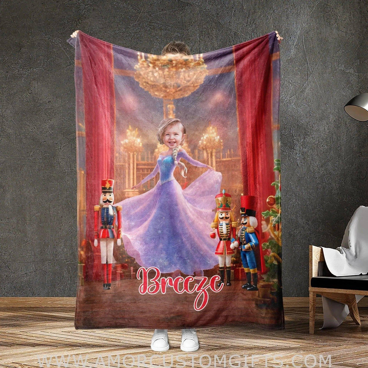 Personalized Fairy Tale Elsa Nutcracker Princess Blanket | Custom Name & Face Girl Princess Blanket