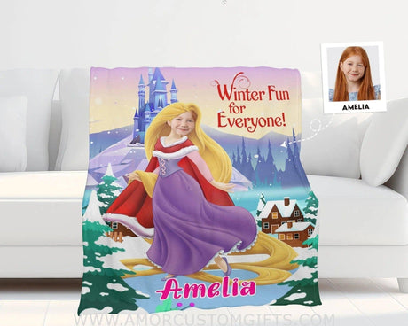 Personalized Fairy Tale Princess Rapunzel Xmas Christmas Blanket | Custom Christmas Girl Blanket