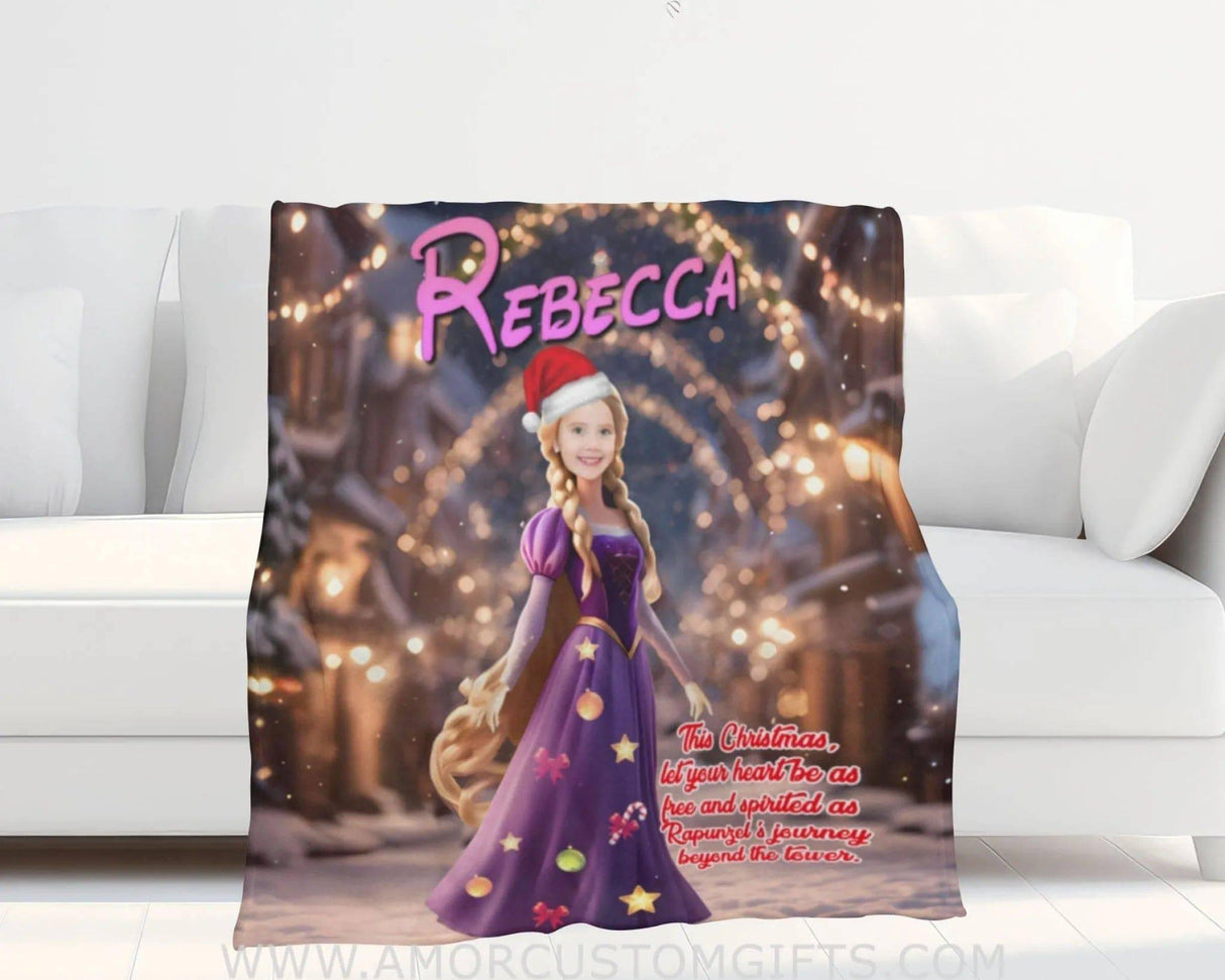 Personalized Fairy Tale Rapunzel Princess Xmas Blanket | Custom Girl Blanket