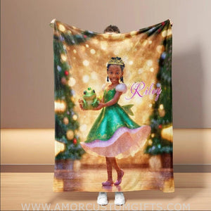 Personalized Fairy Tale Tiana Princess Xmas Blanket | Custom Girl Blanket