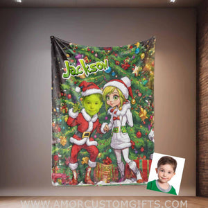 Personalized Grinchy Boy 2 Photo Blanket | Custom Blanket For Boys