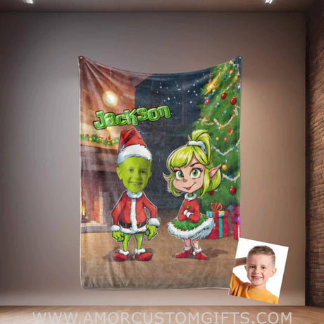 Personalized Grinchy Boy Photo Blanket | Custom Blanket For Boys