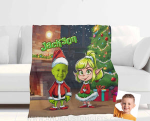 Personalized Grinchy Boy Photo Blanket | Custom Blanket For Boys