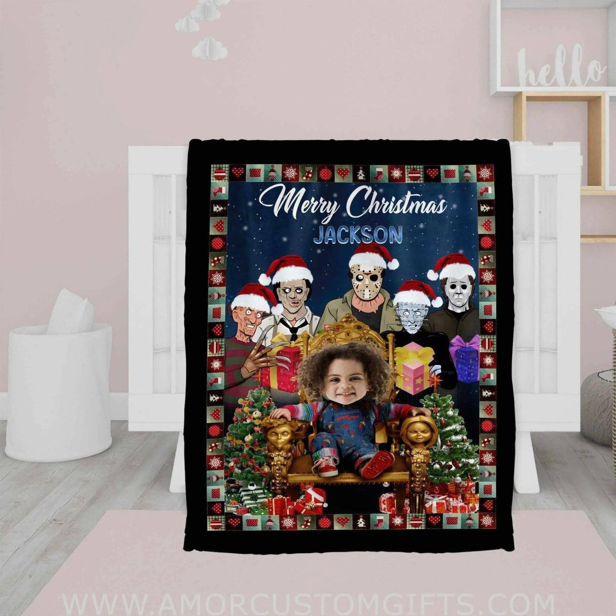 Personalized Horror Movie Watching Blanket | Custom Christmas Boy Blanket