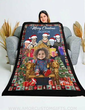 Personalized Horror Movie Watching Blanket | Custom Christmas Boy Blanket