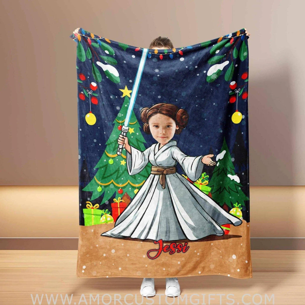 Personalized Leia Space Wars Xmas Blanket | Custom Superhero Girl Blanket