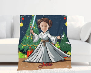 Personalized Leia Space Wars Xmas Blanket | Custom Superhero Girl Blanket