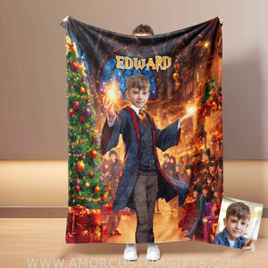 Personalized Magical Wizard Boy 1 Xmas Blanket | Custom Blanket For Boys