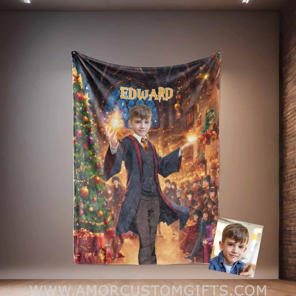 Personalized Magical Wizard Boy 1 Xmas Blanket | Custom Blanket For Boys