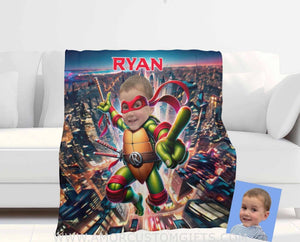 Personalized Ninja Boy 13 Photo Blanket | Custom Turtle Red Bandana Cute Hand Blanket