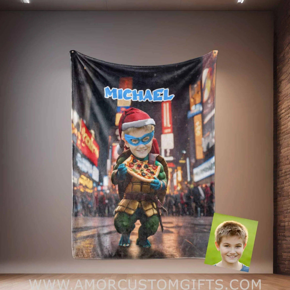 Personalized Ninja Boy 2 Xmas Pizza Blanket | Custom Blanket For Boys