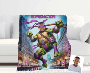 Personalized Ninja Boy Photo Blanket | Custom Turtle Purple Bandana Blanket