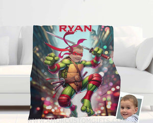 Personalized Ninja Boy Photo Blanket | Custom Turtle Red Bandana Blanket