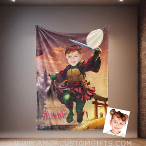 Personalized Ninja Girl Blanket | Customized Turtle Girl Photo Blanket