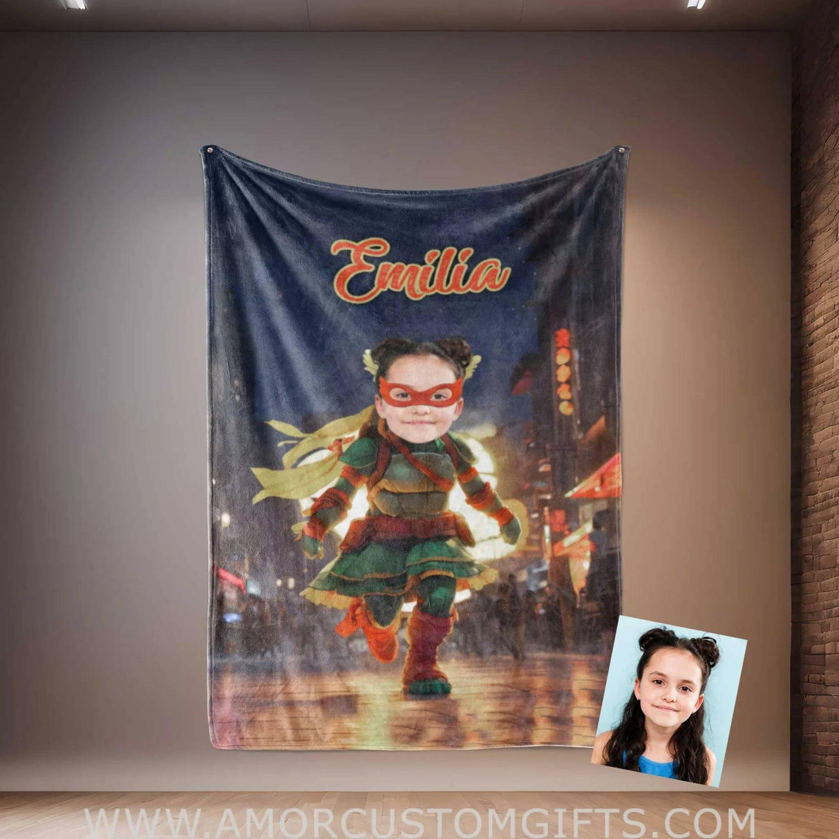 Personalized Ninja Girl Blanket | Customized Turtle Girl Photo Blanket