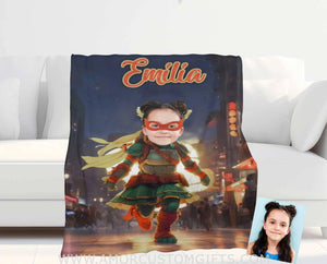 Personalized Ninja Girl Blanket | Customized Turtle Girl Photo Blanket