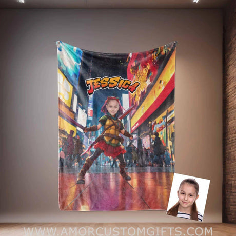 Personalized Ninja Girl Cosplay Blanket | Customized Turtle Girl Photo Blanket