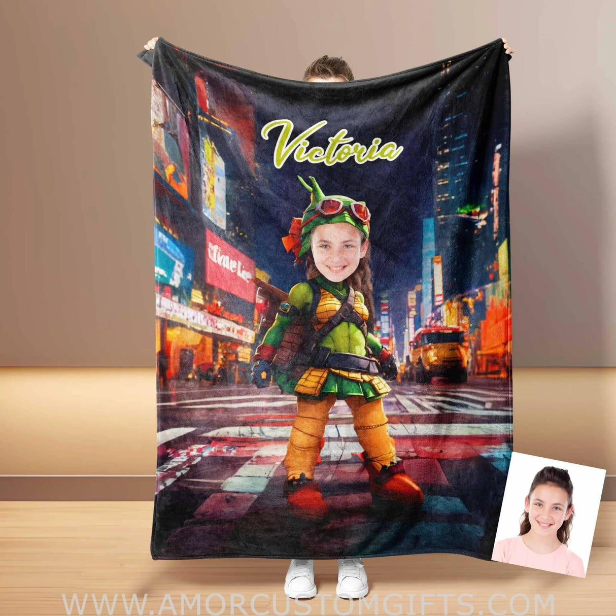 Personalized Ninja Girl Cosplay Blanket | Customized Turtle Girl Photo Blanket