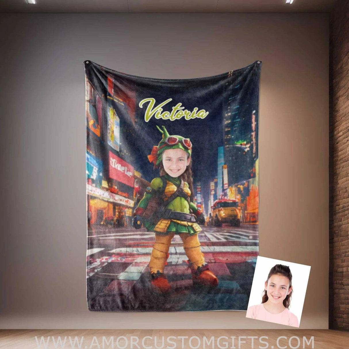 Personalized Ninja Girl Cosplay Blanket | Customized Turtle Girl Photo Blanket