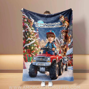 Personalized Paw Puppy Xmas Blanket | Custom Blanket For Boys