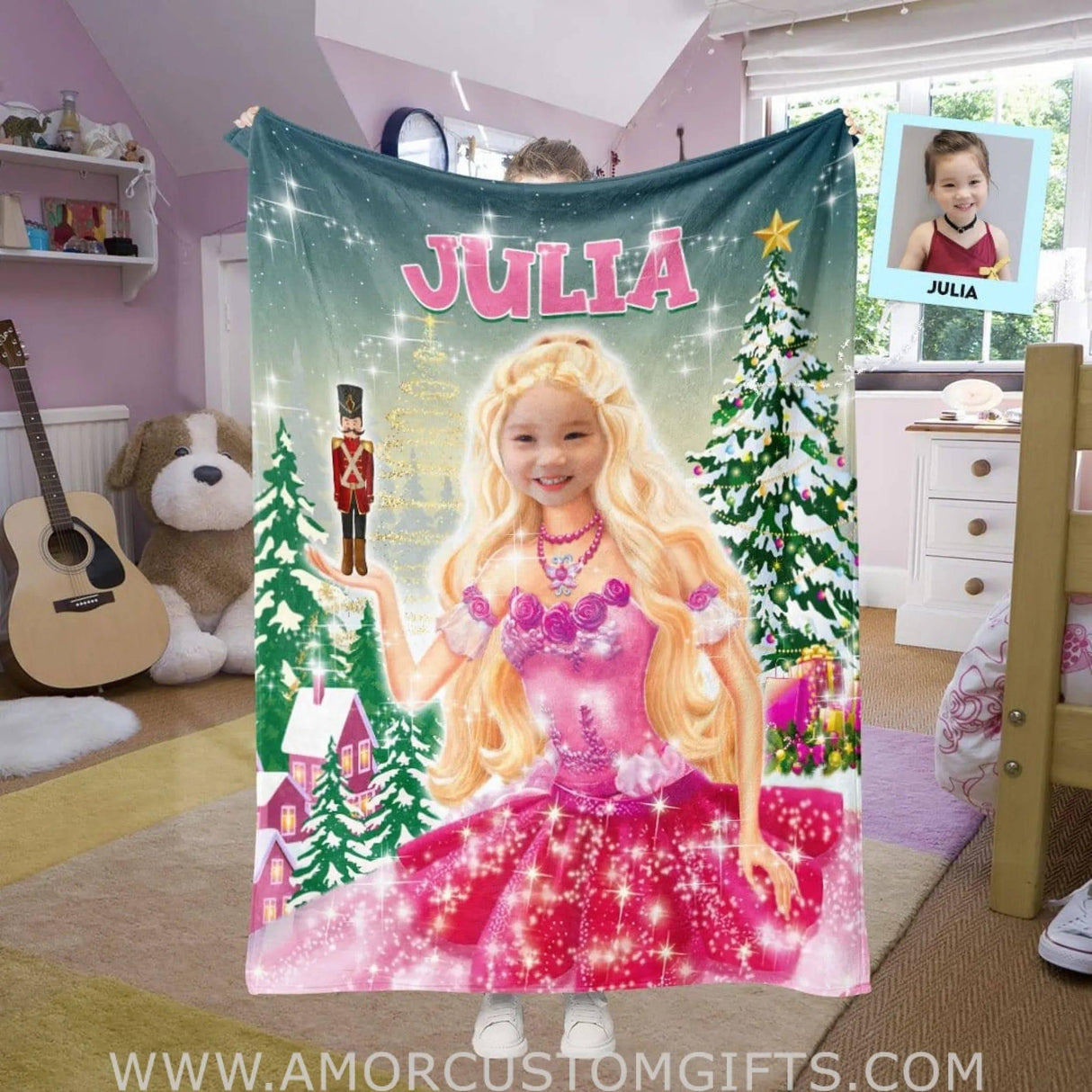 Personalized Pink Fashion Doll Inspired Girl And Her Doll Blanket | Custom Girl Blanket