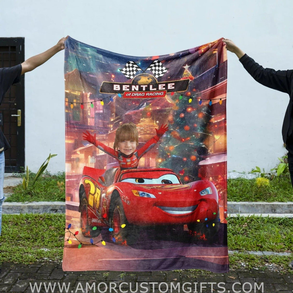 Personalized Racing Car Racing Christmas Blanket | Custom Christmas Car Blanket