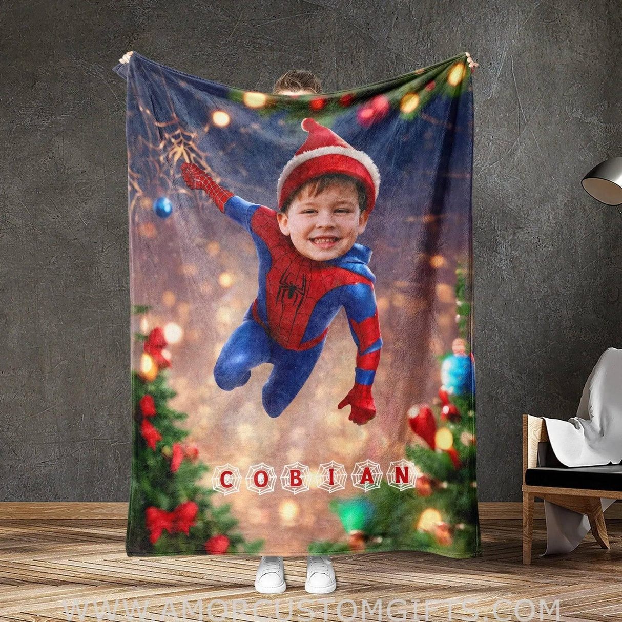 Personalized Spider Boy Xmas Blanket | Custom Spider Christmas Blanket