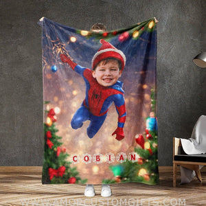 Personalized Spider Boy Xmas Blanket | Custom Spider Christmas Blanket