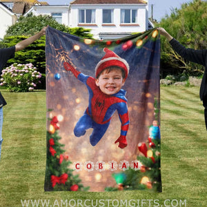 Personalized Spider Boy Xmas Blanket | Custom Spider Christmas Blanket