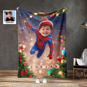 Personalized Spider Boy Xmas Blanket | Custom Spider Christmas Blanket