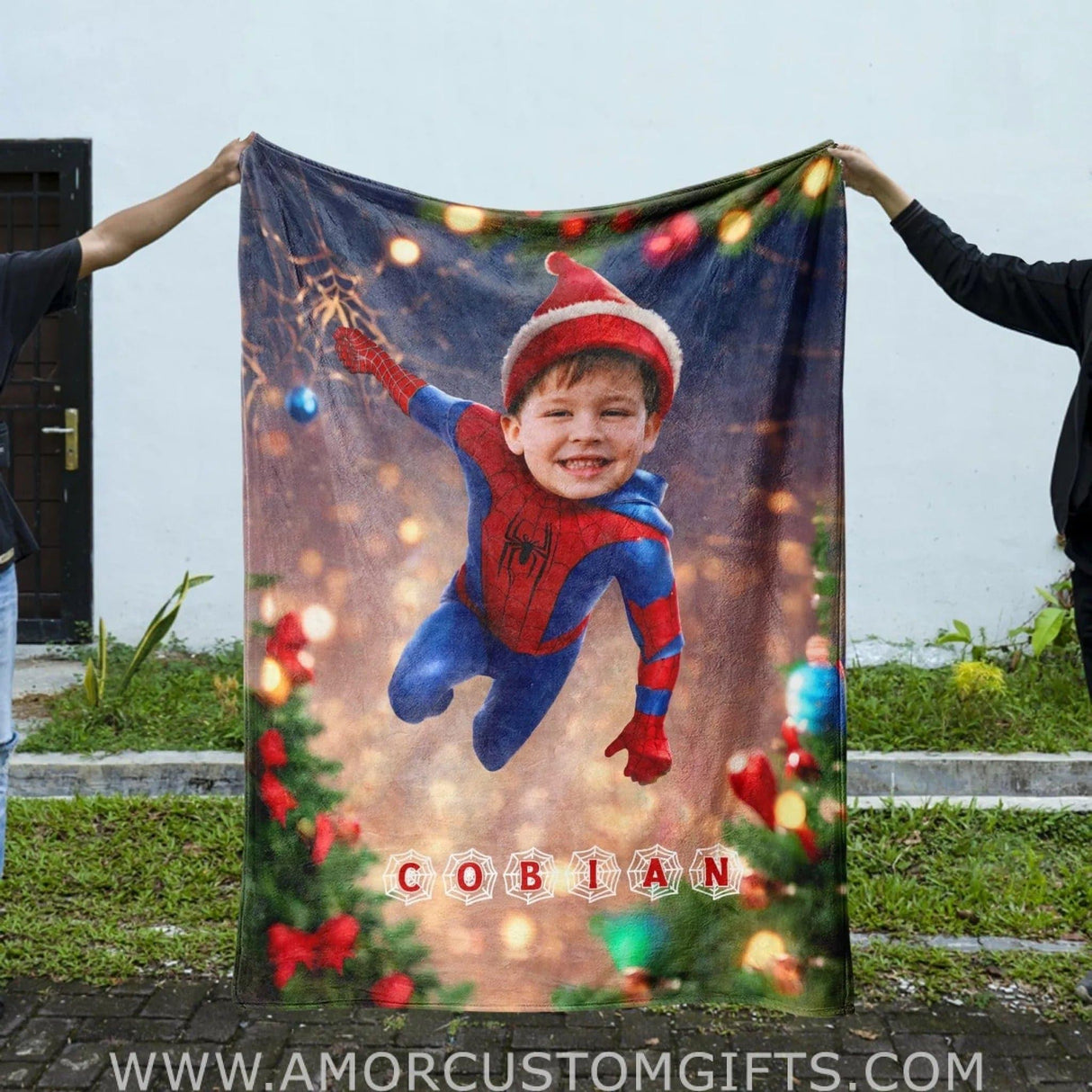 Personalized Spider Boy Xmas Blanket | Custom Spider Christmas Blanket