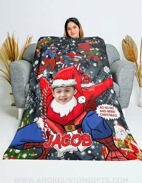 Personalized Super Heroes Xmas Blanket | Custom Superhero Boy Blanket