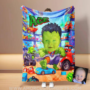 Personalized Superhero Baby Green Green Monster Hero Boy Blanket | Custom Blanket For Boys