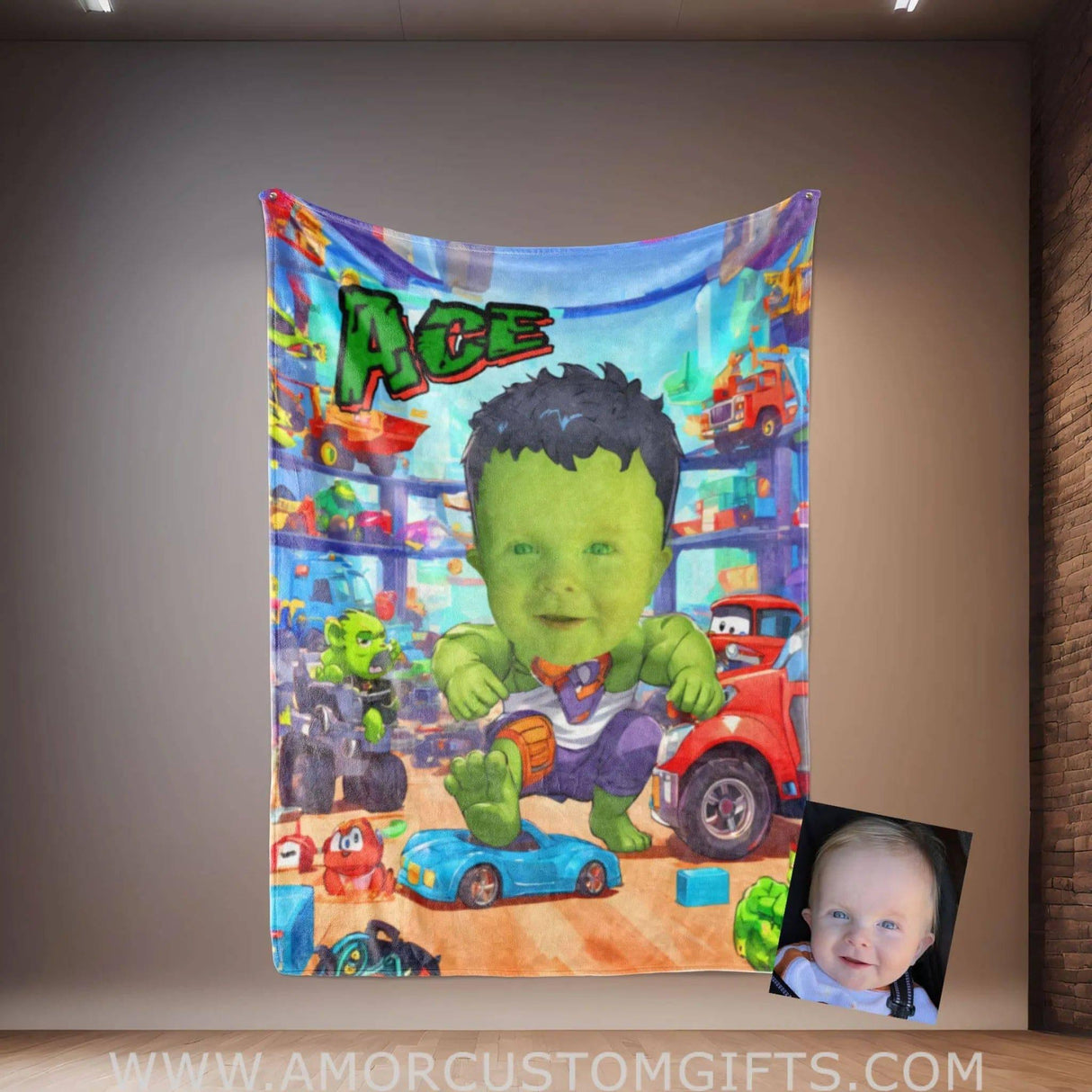 Personalized Superhero Baby Green Green Monster Hero Boy Blanket | Custom Blanket For Boys