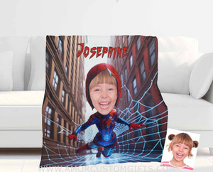 Personalized Superhero Baby Spider Girl 5 NewYork Building Blanket | Custom Superhero Girl Blanket