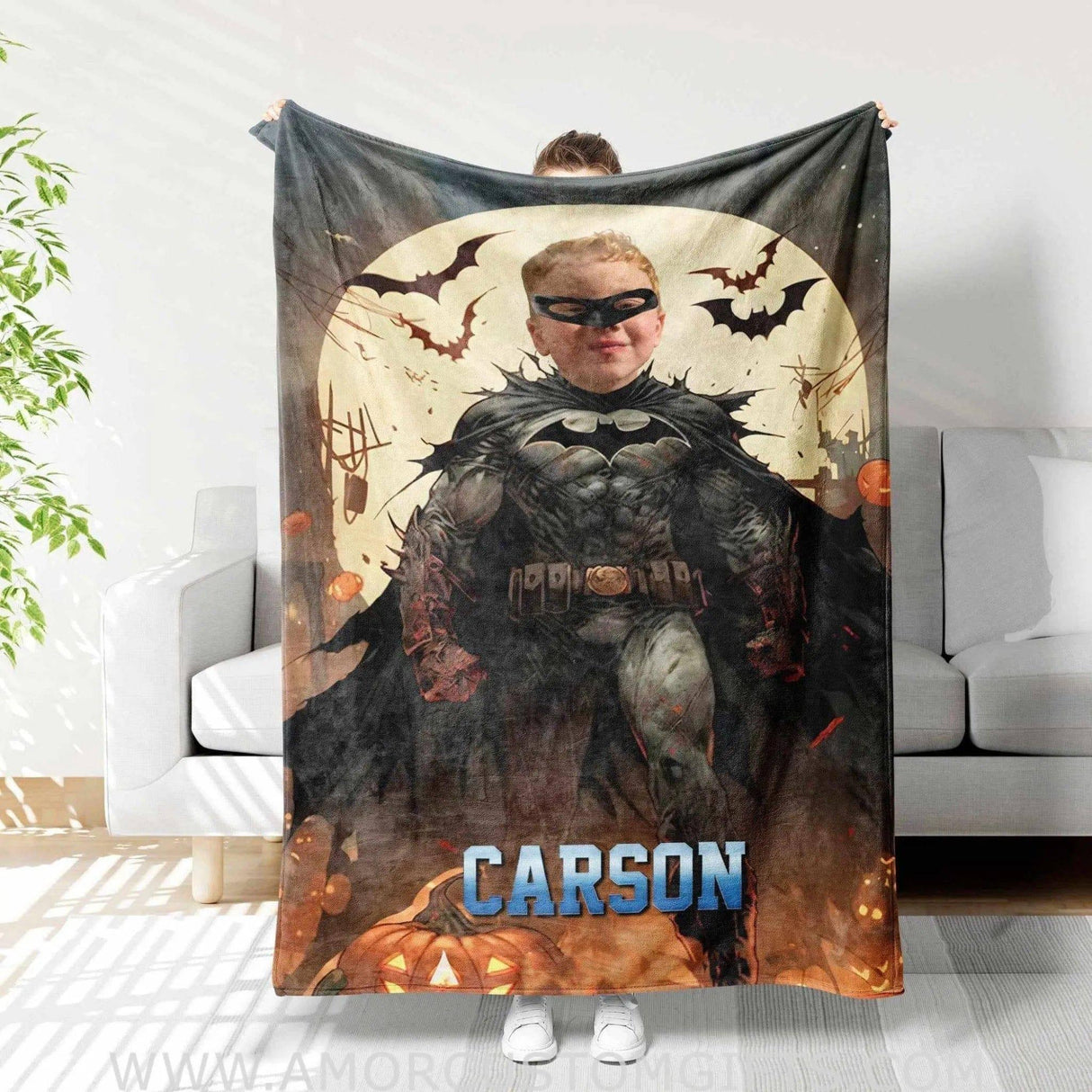 Personalized Superhero Bat Boy Halloween Blanket | Custom Superhero Boy Blanket