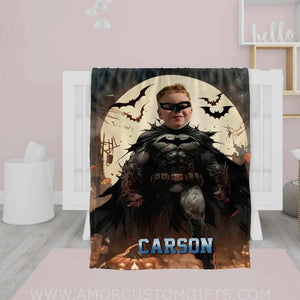 Personalized Superhero Bat Boy Halloween Blanket | Custom Superhero Boy Blanket