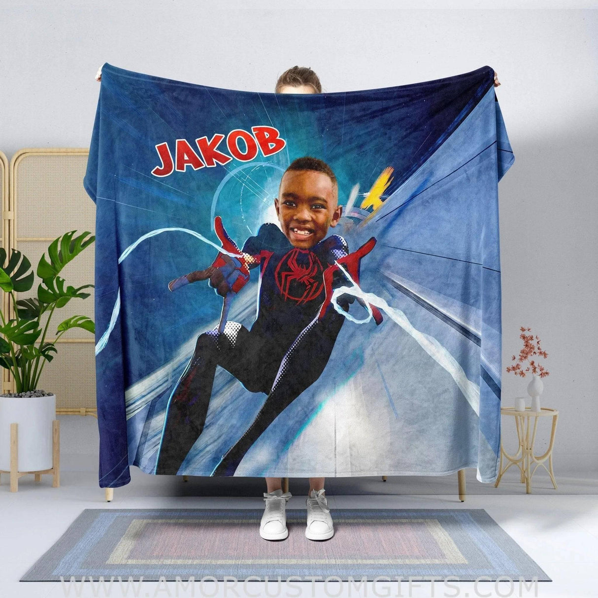 Personalized Superhero Black Spider 3 Blanket | Custom Superhero Boy Blanket