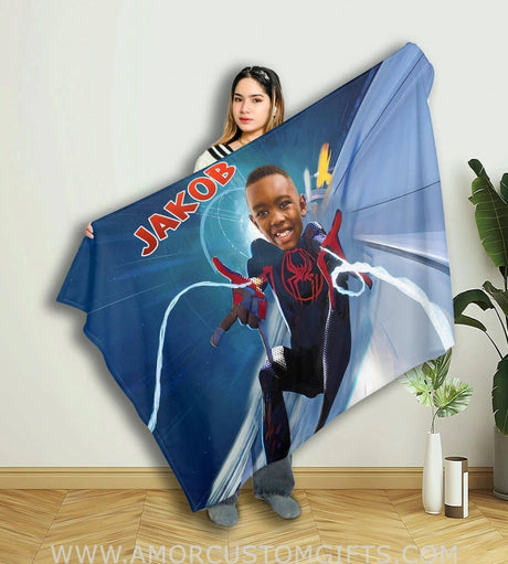 Personalized Superhero Black Spider 3 Blanket | Custom Superhero Boy Blanket