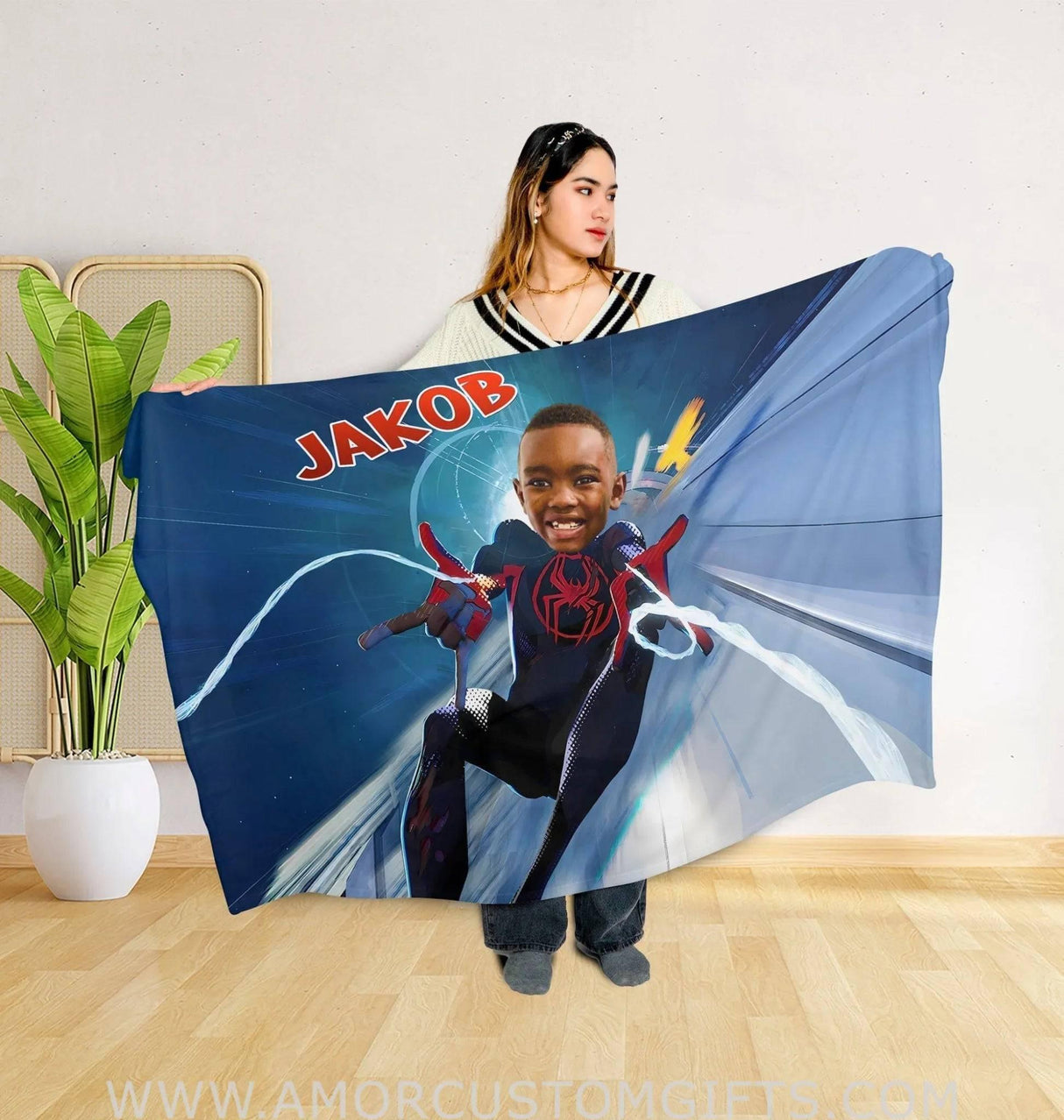 Personalized Superhero Black Spider 3 Blanket | Custom Superhero Boy Blanket