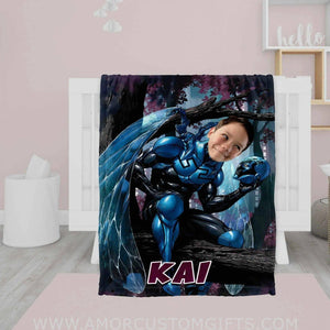 Personalized Superhero Blue Beetle Blanket | Custom Superhero Boy Blanket