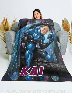 Personalized Superhero Blue Beetle Blanket | Custom Superhero Boy Blanket