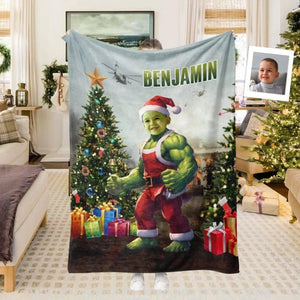 Personalized Superhero Green Green Monster Hero Xmas Boy Blanket | Custom Blanket For Boys