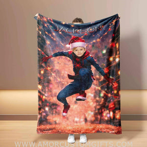 Personalized Superhero Spider Boy Xmas 3 Blanket | Custom Superhero Boy Blanket