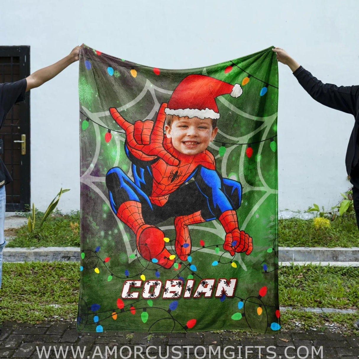 Personalized Superhero Spider Boy Xmas Blanket | Custom Superhero Boy Blanket